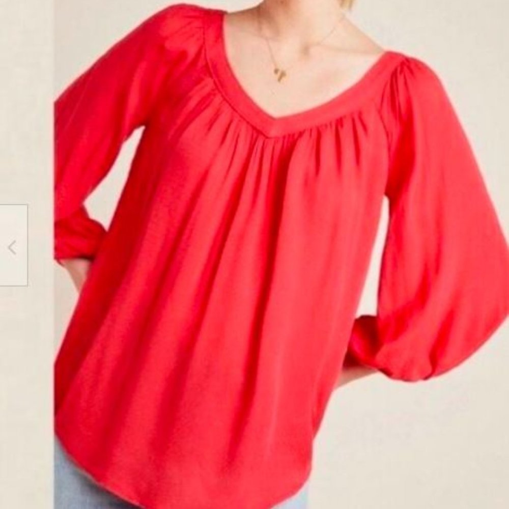 Anthropologie Maeve Boswell V-Neck Pink Women's Peasant Blouse